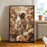 The Castle Decor Astronaut Floral Wall Art Framed Painting 20x30 Inch