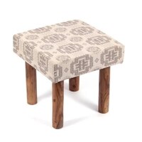 Kingsville Solid Wood Stool in Grey Traditional Motif Design Jackard fabric