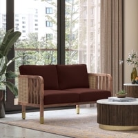 Taran 2 Seater Wooden Sofa in Deep Crimson Velvet Colour