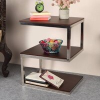 Maude Solid Wood Side Table in Ss Polish & Matte Walnut Finish