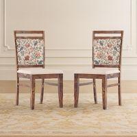 Alaine Dining Chair In Teak Finish With Calico Floral Colour