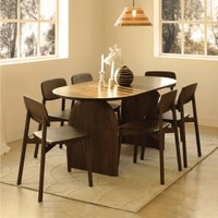 Emiko Solid Wood Dining Table with Six Chairs in Brown Colour