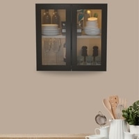 Aluminium Black Profile 2 Brown Tinted Glass Handless Shutters Wall Cabinet In Highland Pine Finish