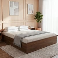 Mavanta Wood King Bed With Box Storage Base Platform Columbian Walnut Brown
