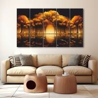 The Castle Decor Nature Golden Trees Wall Art Set of 5 Wooden Framed Digital Painting 27x48 Inch