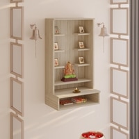 Bluewud Shubh Mini Engineered Wood Prayerut In European Oak Finish