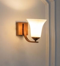 Andretti Single Light Bathroom Wall Fitting In Antique Brass Finish With White Glass