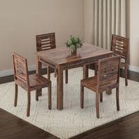 Fidora 4 Seater Dining Table With Set Of 4 Capra Dining Chairs (Finish- Teak, Colour- White)