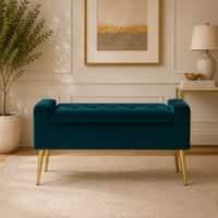 Doe Buck Upholstered Storage Bench in Teal Colour with Gold Legs