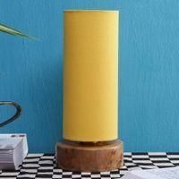 Amory Yellow Fabric Shade Table Lamp with Natural Wooden Base