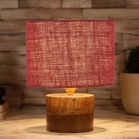 Daiva Maroon Jute table lamp with Natural Wood Base