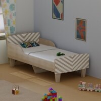 Minimalist Kids Toddler Bed in Oak and White Stripes