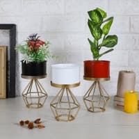 Diamond Metal Planter Set Of 3 In Multicolor Colour