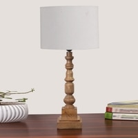 Devansh Grey Cotton Table Lamp With  Wood Natural Base (7X7X21.25 Inches)-7