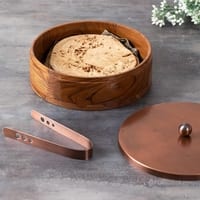 Classic Acacia Wood Roti Box With Tong Copper