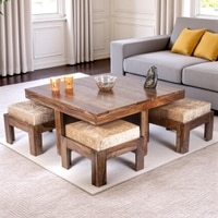 Blane Sheesham Wood 4 Seater Coffee Table Set In Teak Finish