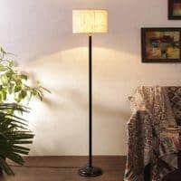Flora White Natural Fiber Floor Lamp with Black Iron Base