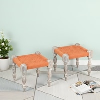 Riaza Sheesham Wood Vintage Set of 2 Stools in Orange Rope Canning