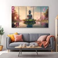 The Castle Decor Lord Buddha Meditation Wall Art Framed Painting 27x48 Inch (Style 17)