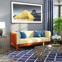 Prashiv 3 Seater Wooden Sofa (Creame Colour, Honey Finish)