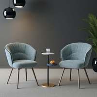 Calix Swivel Metal Dining Chair Set of 2 in Powder Blue Fabric