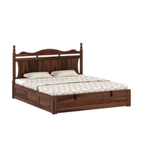 Lavento Sheesham Wood King Size Bed With Hydraulic Storage In Provincial Teak Finish