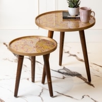 Peach and Gold Floral Round Nesting Tables with Wooden Legs, Side Tables, Wooden Tables, Living Room Decor by A Tiny Mistake