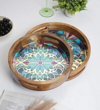 Artisan Mandala Tray Set – Vibrant Blue & Gold Design (Set of 2)