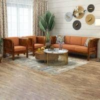 Haveli 3+1+1 Seater Wooden Sofa (Orange Colour, Honey Finish)