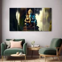 The Castle Decor Lord Ganesha Wall Painting Wooden Framed 27x48 Inch (Style 4)