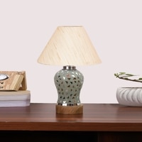 Devansh Conical Off White Cotton Shade Lamp With Wood & Mosaic Glass Base For Decoration/Office/Home/Gifting/Study For Decoration/Office/Home/Gifting/Study -(10X10X14.5) Inches -A