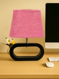 Devansh Pink Jute Table Lamp With  Wood Black Base -11