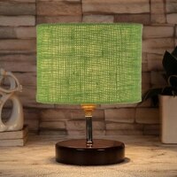 Yin Green Jute Table Lamp with brown wood base