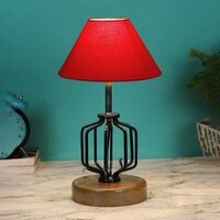 Dahlia Red cotton Table lamp with Wood & Iron Base