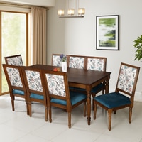 Globally Indian Sheesham Wood Turning Leg 8 Seater Dining Table Set With 8 Solid Wood Upholstered Chairs �  In Blue Color