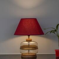 VARELLO Clear Glass Table Lamp with Gold Accent and Wood Base Maroon Shade