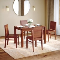 Atlas Solid Wood 4 Seater Dining Table With 4 Atlas Wooden Seat Dining Chairs (Finish : Honey, Chair Colour : Honey)