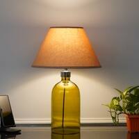 OLVIRA Modern Green Glass Table Lamp with Silver Metal Accent Beige Shade