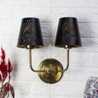 Devansh Metal Electric Wall Light in Gold Colour with Black Shade Count of 2 Lights