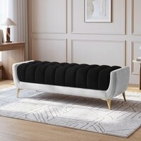 Hoslo Velvet 2 Seater Ottoman Bench in Grey & Black Color