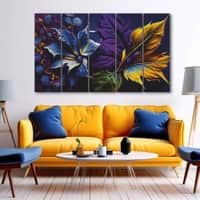 The Castle Decor Leafy Pattern Coloured Flowers Wall Art Set of 5 27x48 Inch