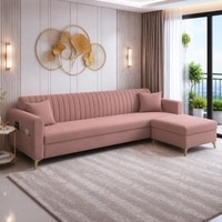 Daraco Velvet L shape 5 Seater Sofa in Peach Color