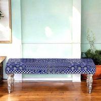 Cairo Solid Wood 2 Seater Bench In Indigo Patch Kantha Fabric