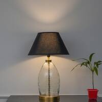 ELVORA Diamond Cut Clear Glass Table Lamp with Brass Base Black Shade