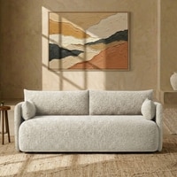 Cozychic Wood 3 Seater With Upholstery Non Storage Sofa In Beige Colour
