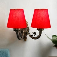 Devansh Metal Electric Wall Light in Antique Gold Colour with Red Shade Count of 2 Lights