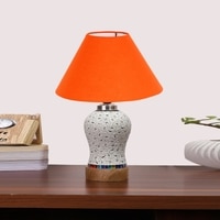 Devansh Conical Orange Cotton Shade Lamp With Wood & Mosaic Glass Base For Decoration/Office/Home/Gifting/Study For Decoration/Office/Home/Gifting/Study -(10X10X14.5) Inches -A