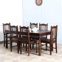 Iron jali Sheesham Wood 6 Seater Dining Set In Provincial Teak Finish