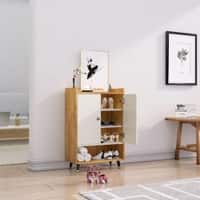 Hexa Red Engineered Wood Shoe Rack in Giant Wood and Frosty White Colour