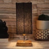 Ernest Black cotton table lamp with Square Natural Wood Base